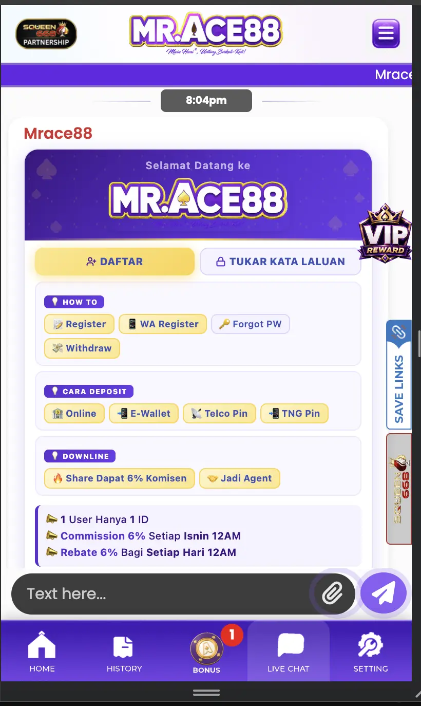 Paparan mudah alih MrAce88 dengan panduan daftar, deposit dan rebate